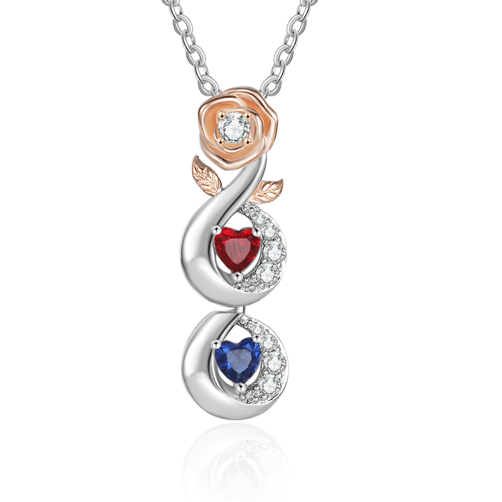 Custom Family Necklace Rose Pendant with 2 Birthstones Engraving 2 Names Gifts for Her-Jessemade AU