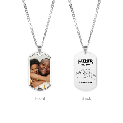 Personalised Photo Mens Necklace With Engraved Father and Son Fist Bump 2 Names Dog Tag - Father's Day Gifts for Dad | Jessemade-Jessemade AU