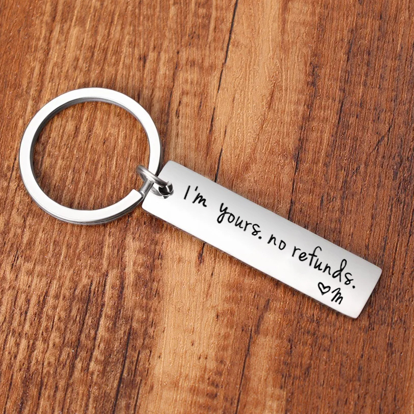 Funny Couple Keychain Personalized Initial Key Ring I'm yours. no refunds Funny Gift for Couple