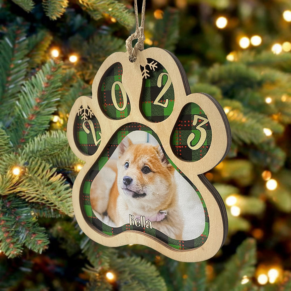 Personalised Christmas Dog Paw Ornament Custom Name & Photo & Year Christmas Gifts-Jessemade AU