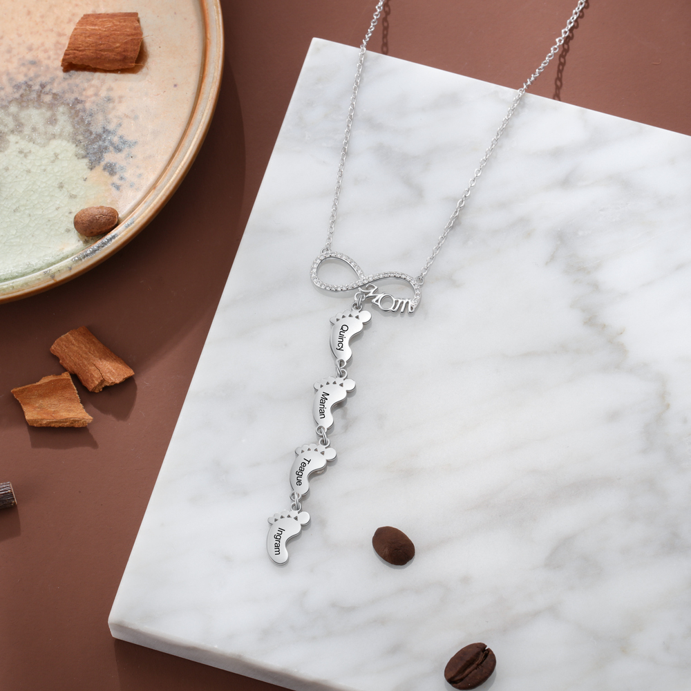 Mother's Day Gifts Personalised Infinity Baby Feet Mother Necklace Engraved 4 Names Necklace Gifts For Mom-Jessemade AU