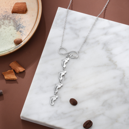 Mother's Day Gifts Personalised Infinity Baby Feet Mother Necklace Engraved 4 Names Necklace Gifts For Mom-Jessemade AU