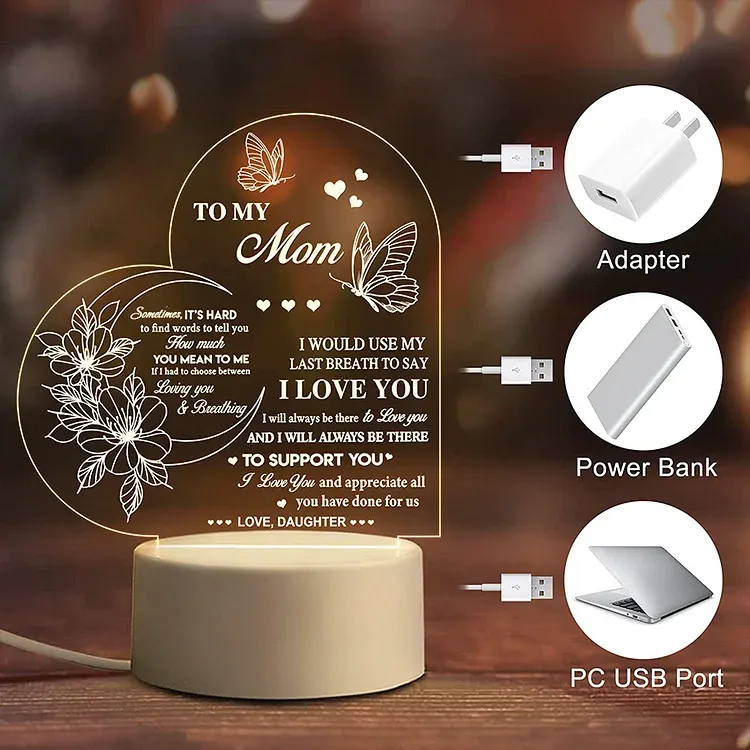 To My Mom- Flower Heart Night Light LED Lamp Bedroom Decoration For Mother-Jessemade AU