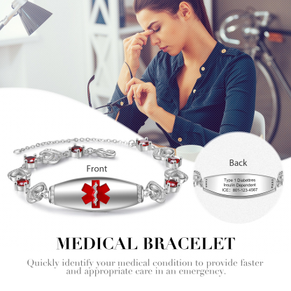 Medical ID Bracelet Personalised Women's Alert Bracelet Engraving Message For Her-Jessemade AU