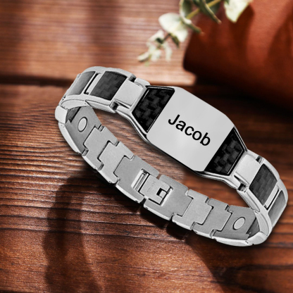 Personalised Carbon Fiber Energy Bracelet Custom Name Men's Bracelet Bangle Gifts For Him-Jessemade AU