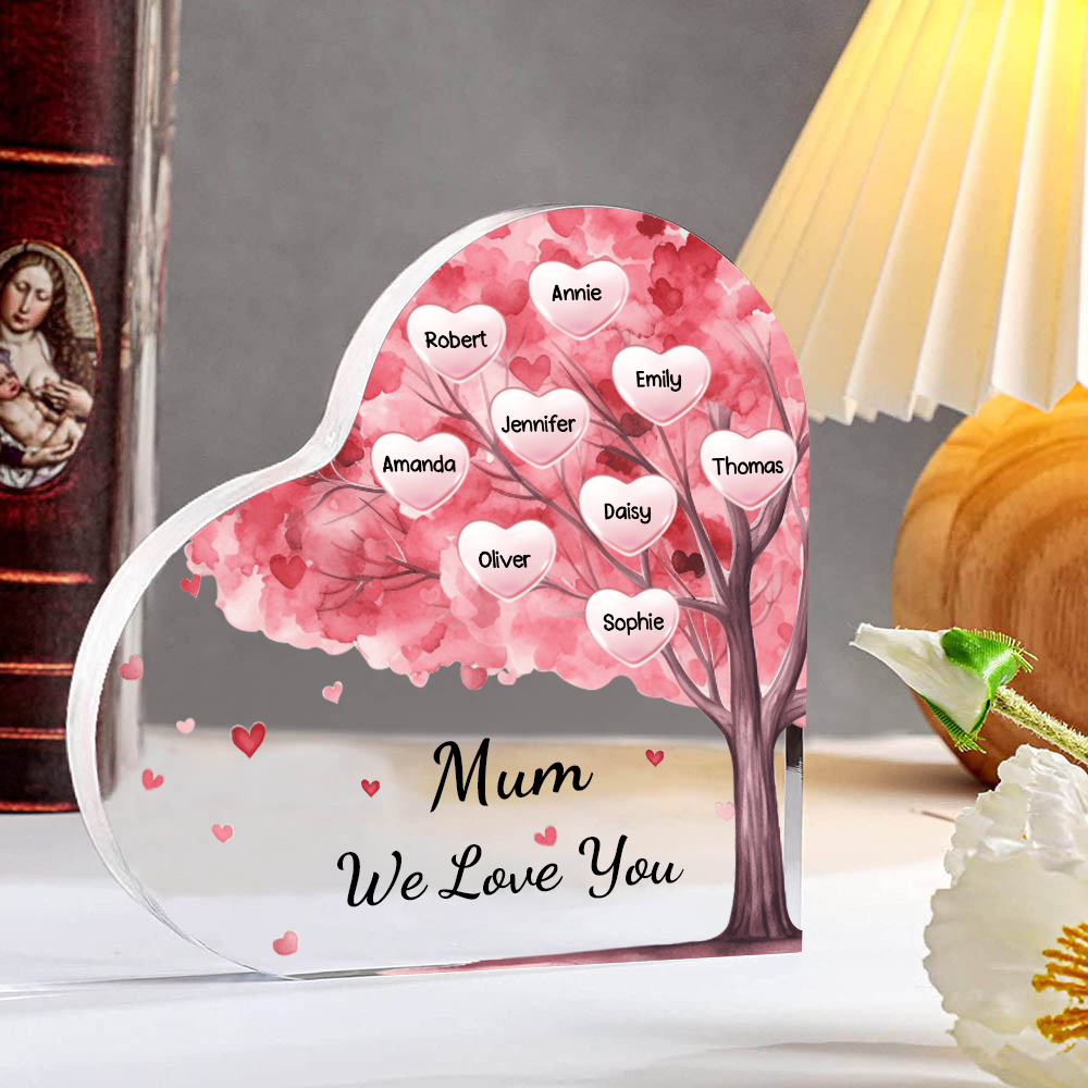 9 Names - Personalised Acrylic Heart Keepsake Custom Text Pink Tree Ornaments Gifts for Grandma/Mother-Jessemade AU