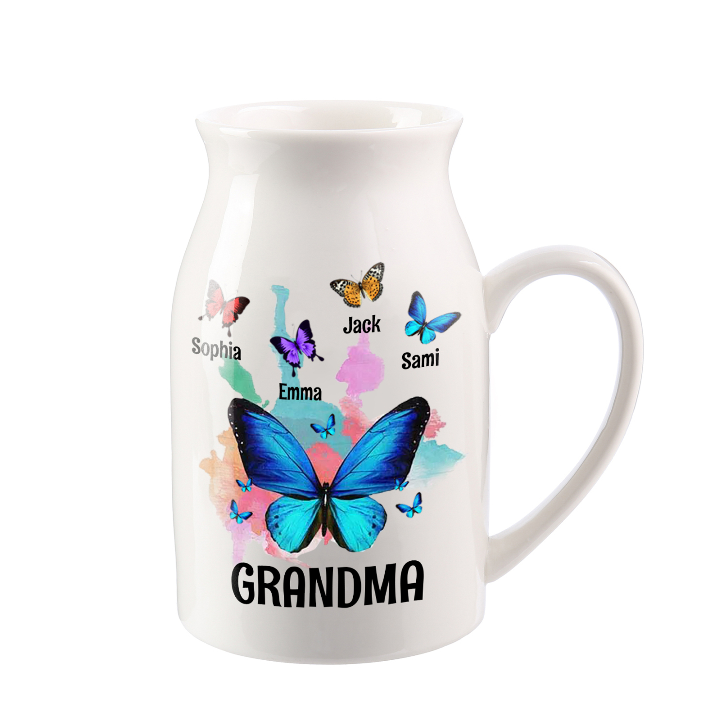 Personalised Ceramic Flower Vase Custom 2–8 Names & 1 Text Colourful Butterfly Vase Gift for Mother/Grandma-Jessemade AU