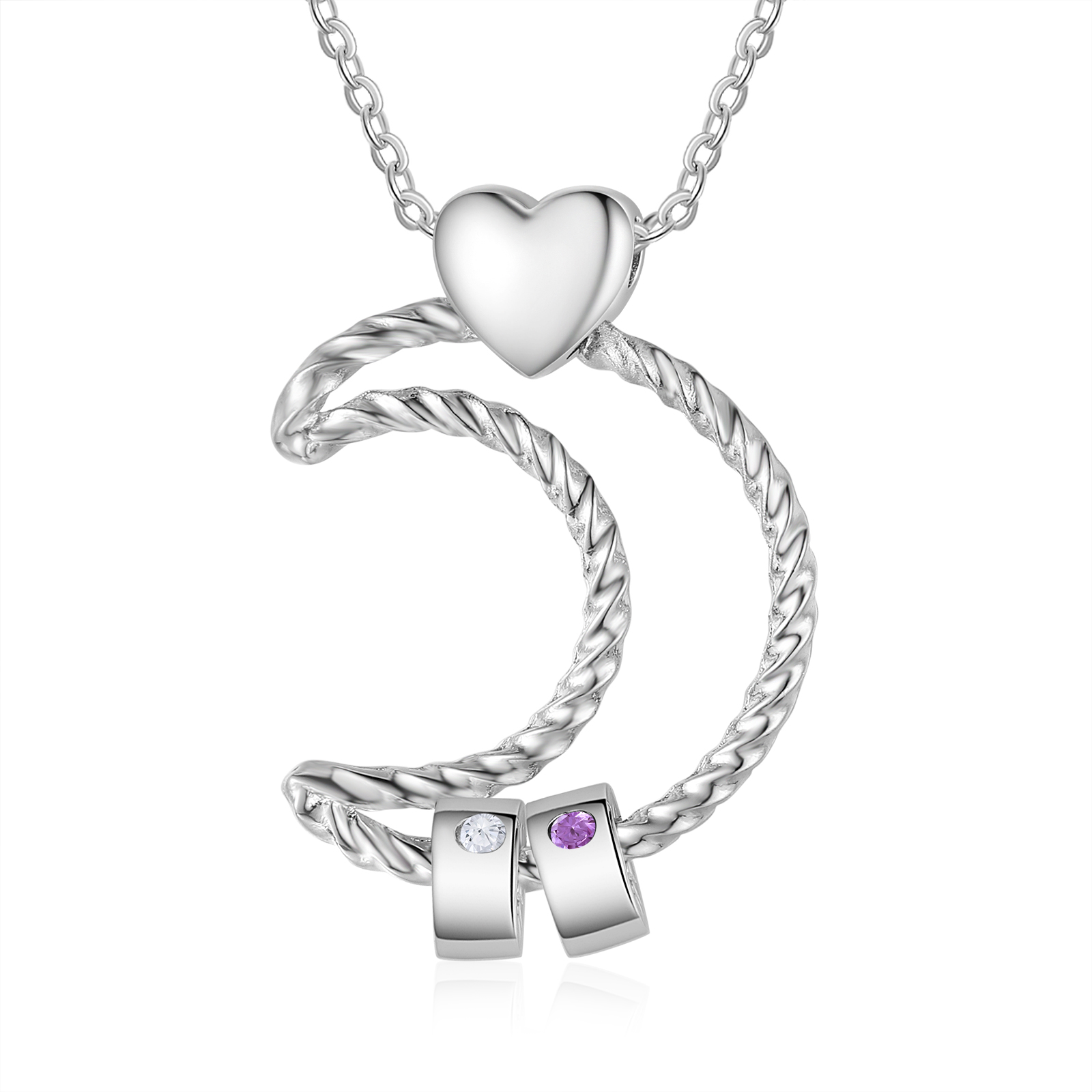 2 Names - Personalised Moon Pendant Necklace Custom Birthstones & Names Necklace Gift for Her-Jessemade AU