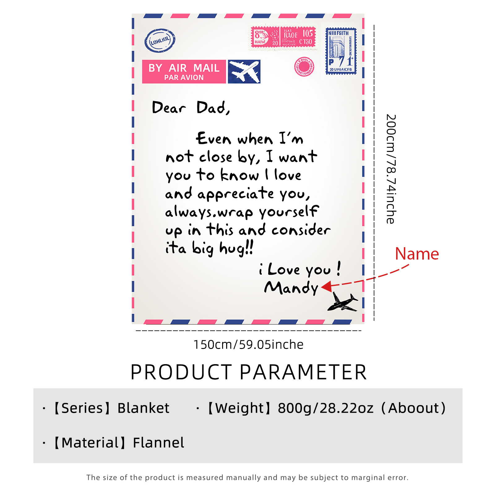 Fleece Blanket Postcard Custom 1 Name Father's Day Gift for Dad-Jessemade AU