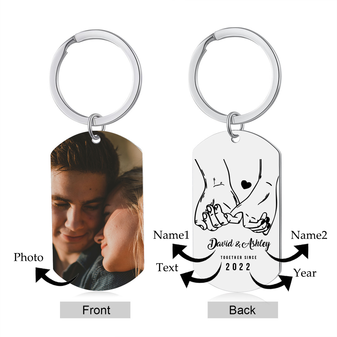 Personalised Couple Photo Keychain Custom 2 Names & Text & Year Keyring Pinky Swear Gift for Him/Her-Jessemade AU