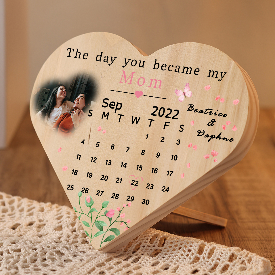 Personalised Photo Wooden Heart Keepsake Custom Date Desktop Ornament Anniversary Gifts-Jessemade AU