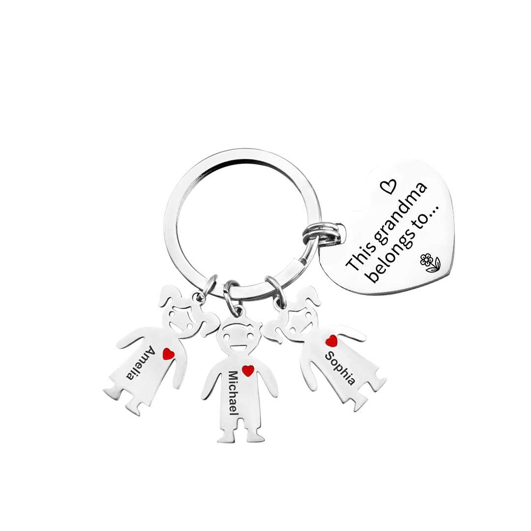 Personalised Keychain with Kid Charm Engraved 3 Names Family Keychain for Grandma-Jessemade AU