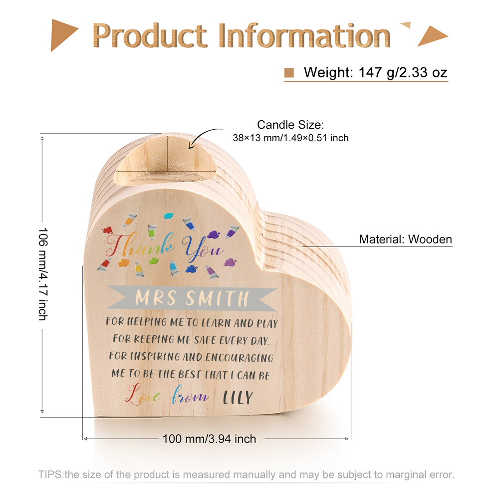 Wooden Candle Holder Custom Text & Name Candlestick Teachers' Day Gift For Teacher - Thank You For Helping Me To Learn And Play-Jessemade AU