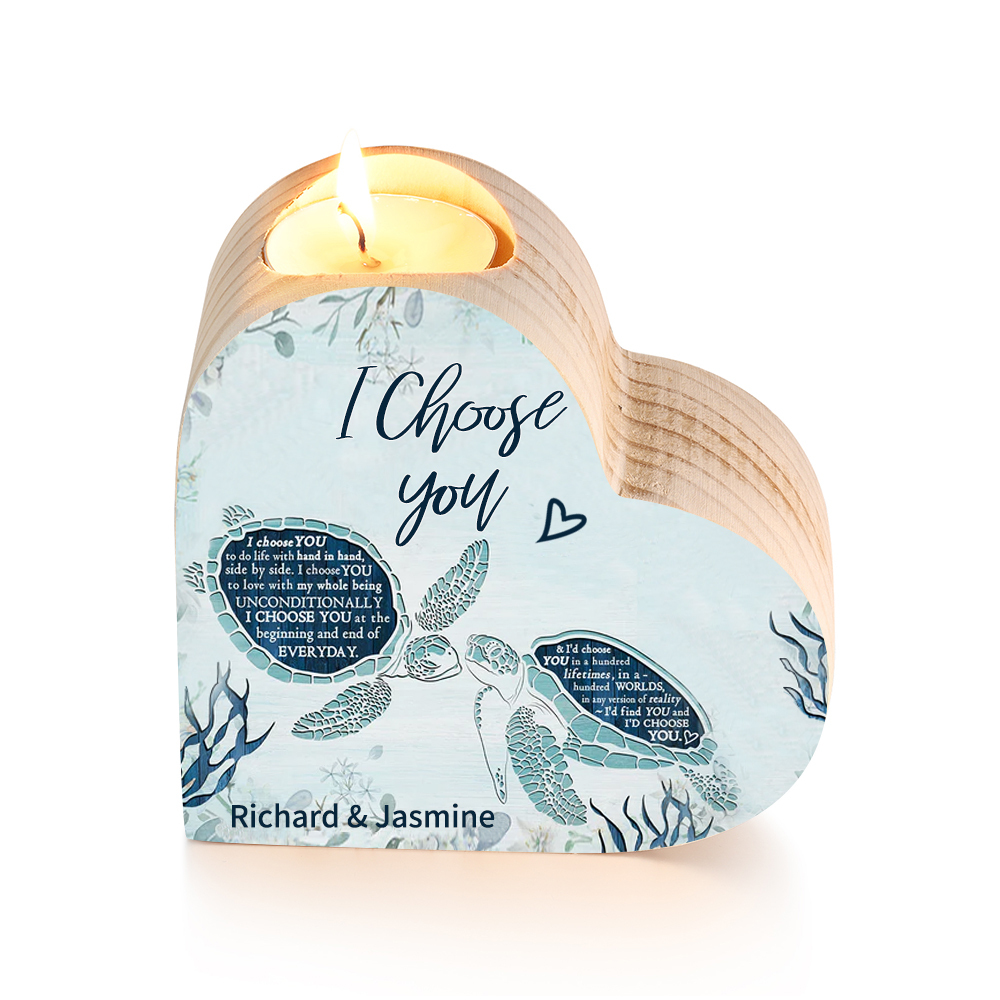 Personalised Couple Heart Candle Holder Engrave Name Turtle Wooden Candlesticks Valentines Gift-Jessemade AU