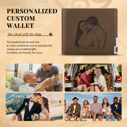 Personalised Leather Wallet Engraved Photo Folding Wallet Short Purse Love Gifts For Him-Jessemade AU