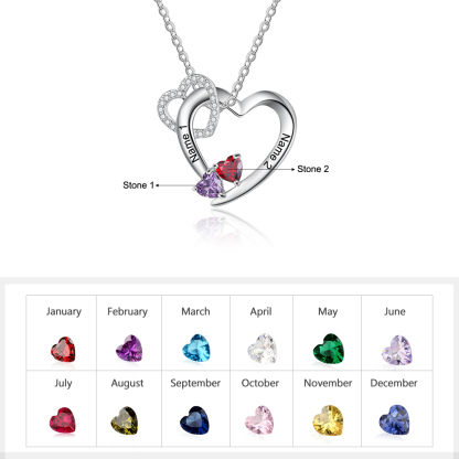 Personalised Heart Necklace With 2 Birthstones Engraved Names Gift For Women-Jessemade AU