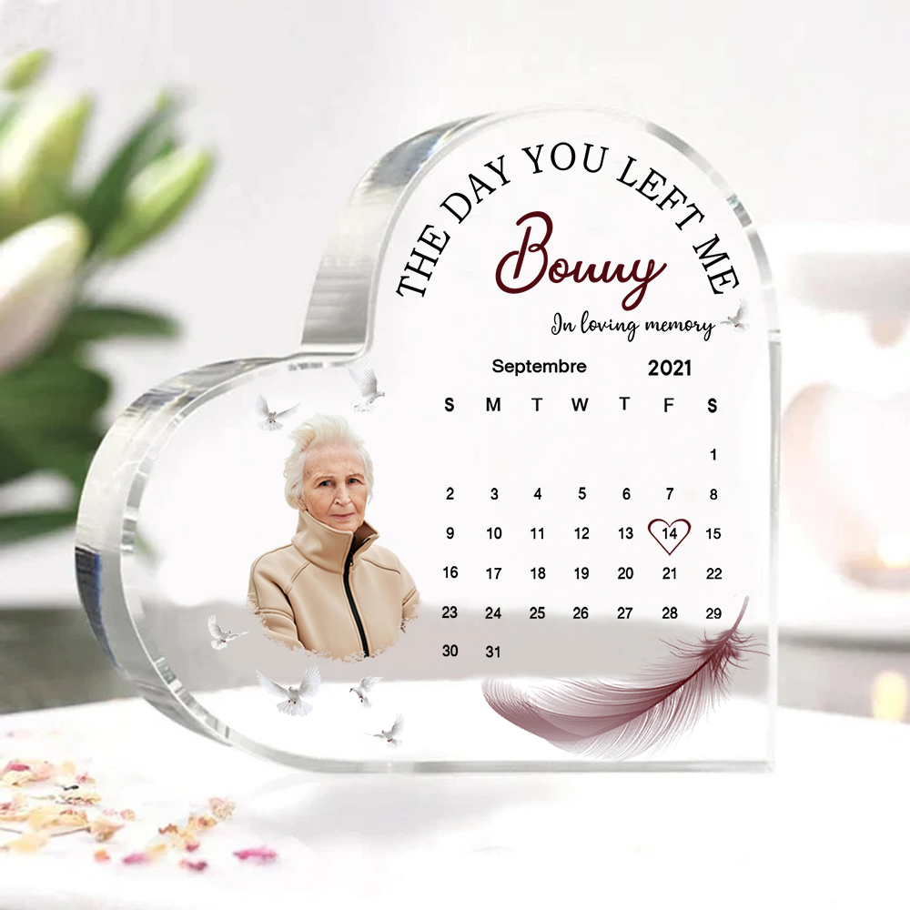 Personalised Memorial Acrylic Heart Keepsake Custom Photo & Name & Calendar Plaque Ornament - The Day You Left Me-Jessemade AU