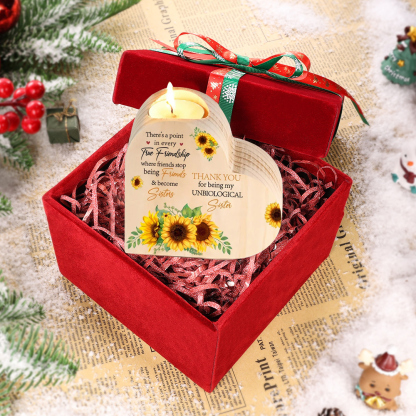 To My Bestie Heart Candle Holder "Thank You for Being My Unbiological Sister" Sunflower Wooden Candlestick Gifts For Friend-Jessemade AU