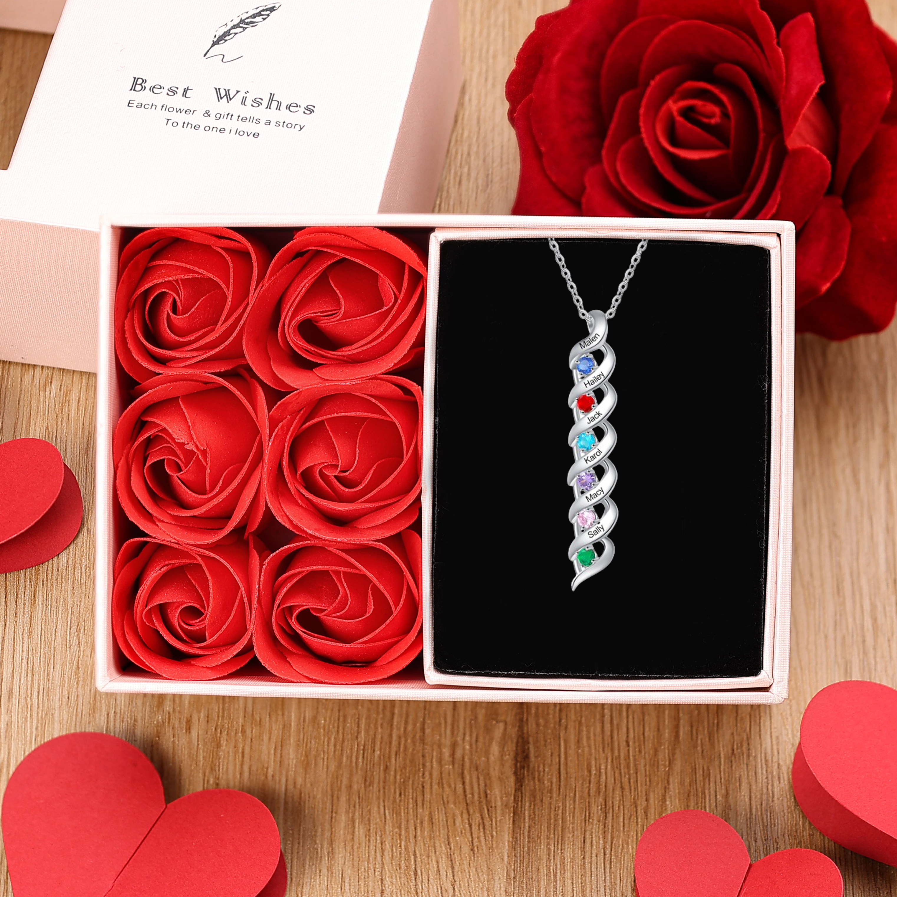 Customised Necklace Cascading Pendant with 6 Birthstones Engraving 6 Names Gifts for Her-Jessemade AU