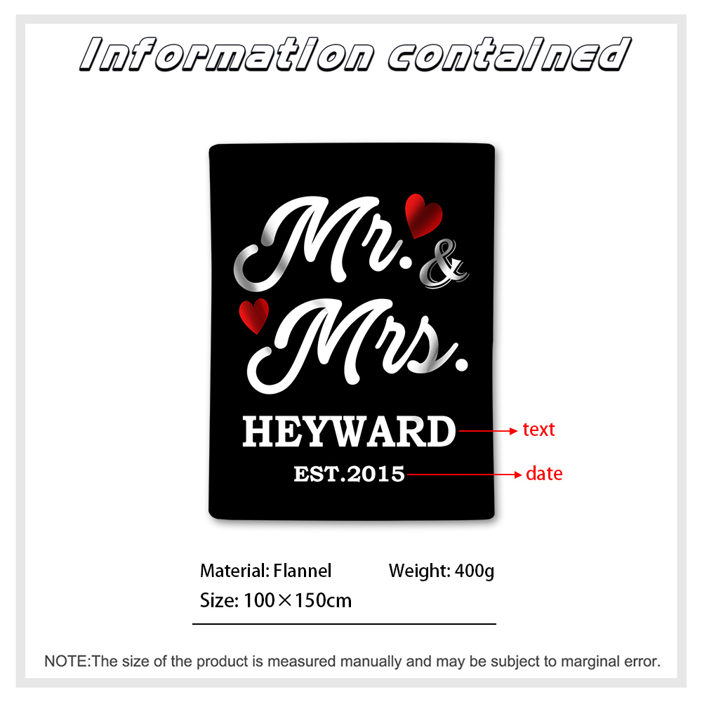Personalised Couple Blanket Customised Text & Date Blanket Valentine's Day Gift for Him/Her-Jessemade AU