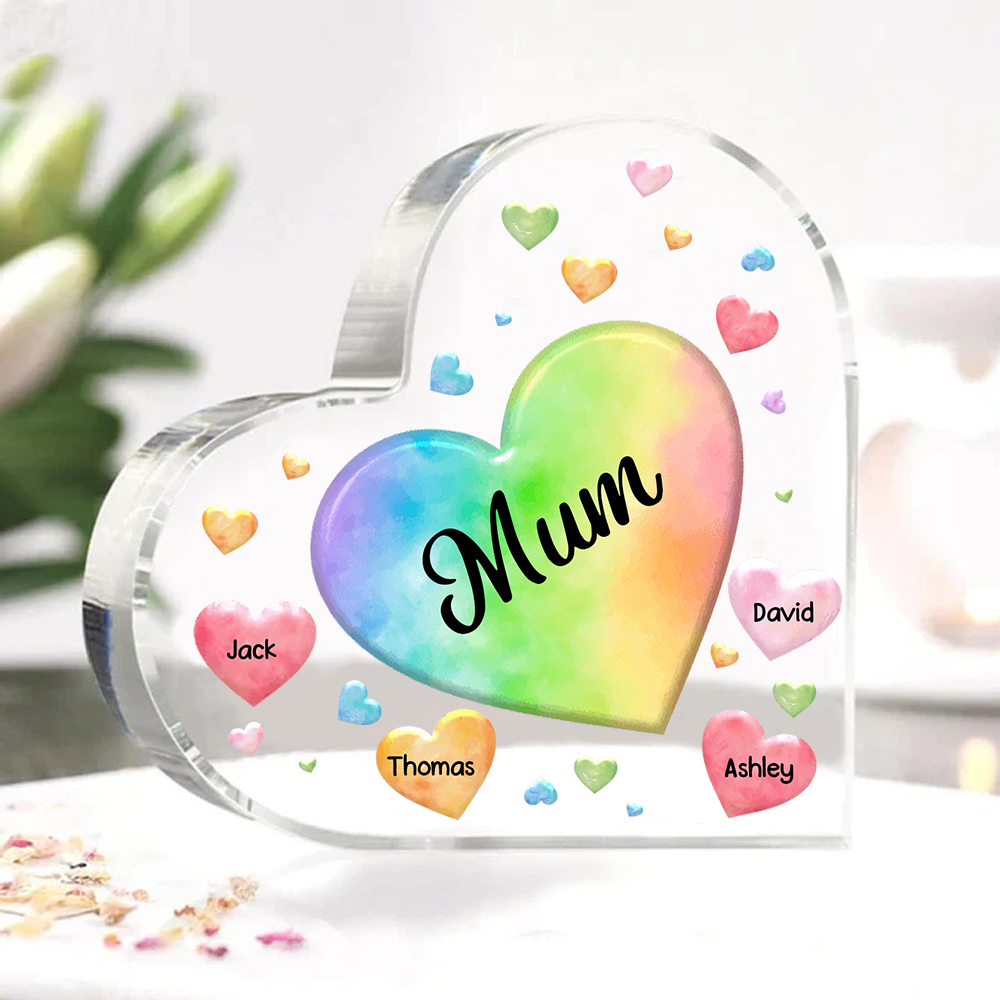 4 Names - Personalised Acrylic Heart Keepsake Custom Text Colourful Hearts Ornament Gift for Mother/Grandma-Jessemade AU