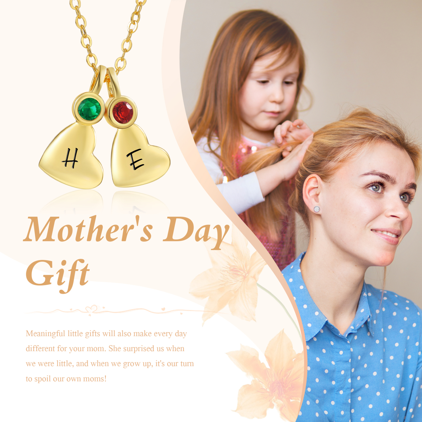 Personalised Heart Pendant Necklace Custom 2 Letters & 2 Birthstones Necklace Gifts for Her-Jessemade AU