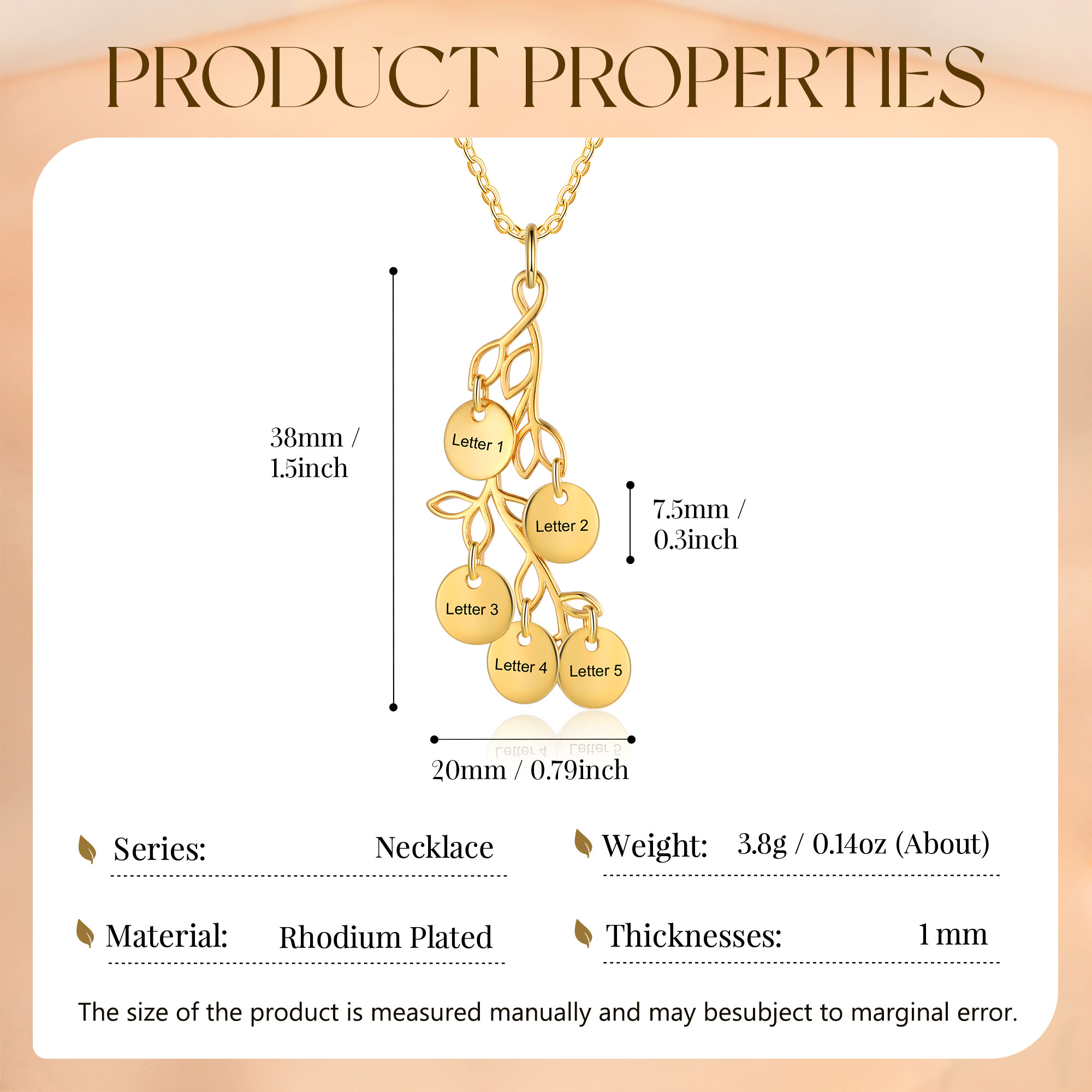 Personalised Branches Pendant Necklace Custom 5 Letters Circle Charm Necklace Gold Birthday Gift for Her-Jessemade AU