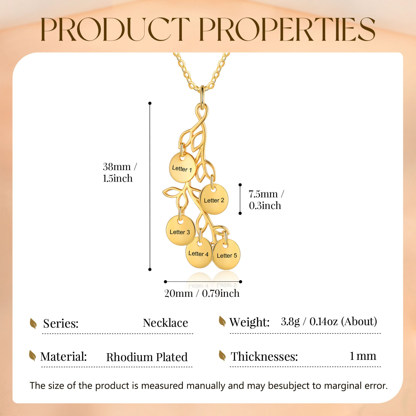 Personalised Branches Pendant Necklace Custom 5 Letters Circle Charm Necklace Gold Birthday Gift for Her-Jessemade AU