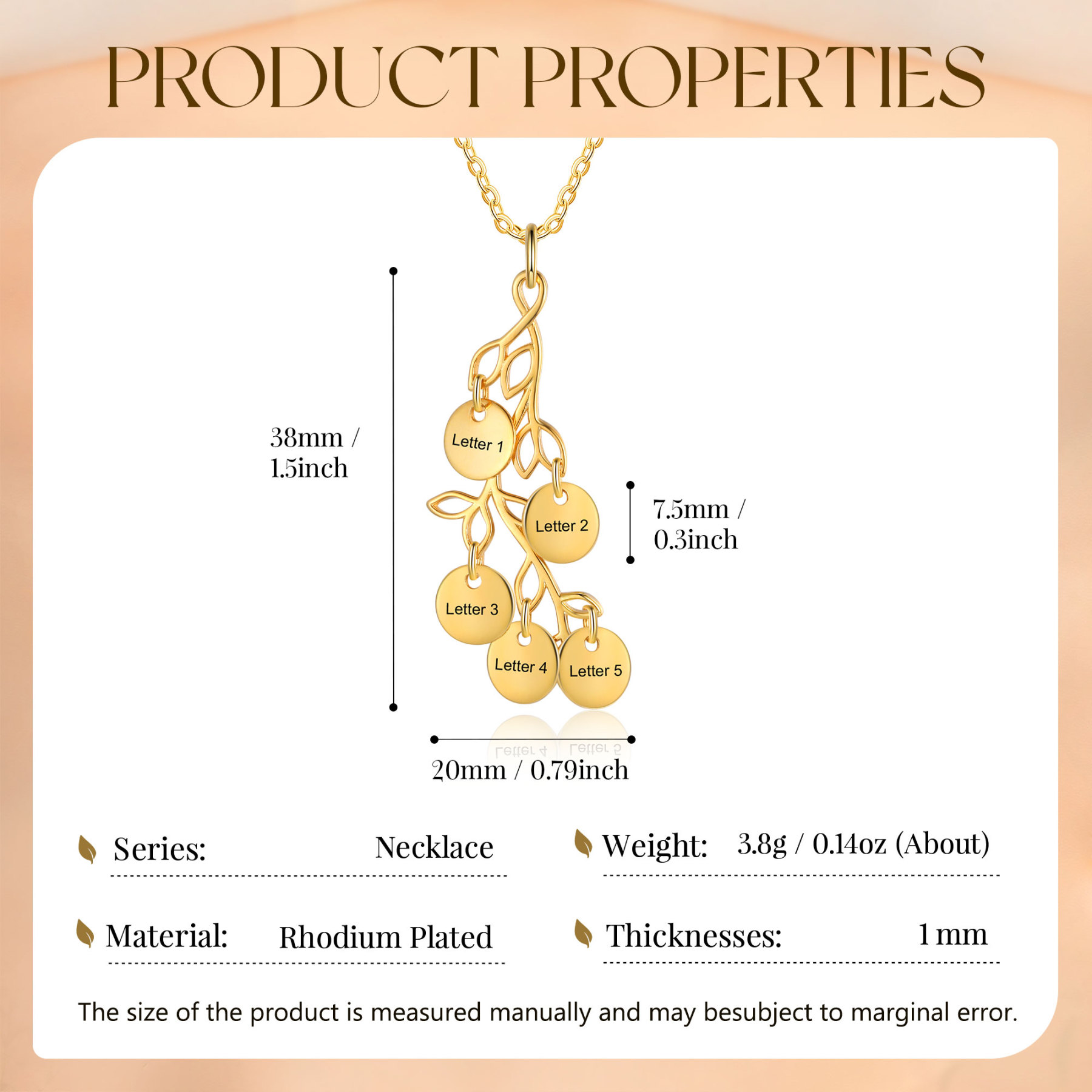 Personalised Branches Pendant Necklace Custom 5 Letters Circle Charm Necklace Gold Birthday Gift for Her-Jessemade AU