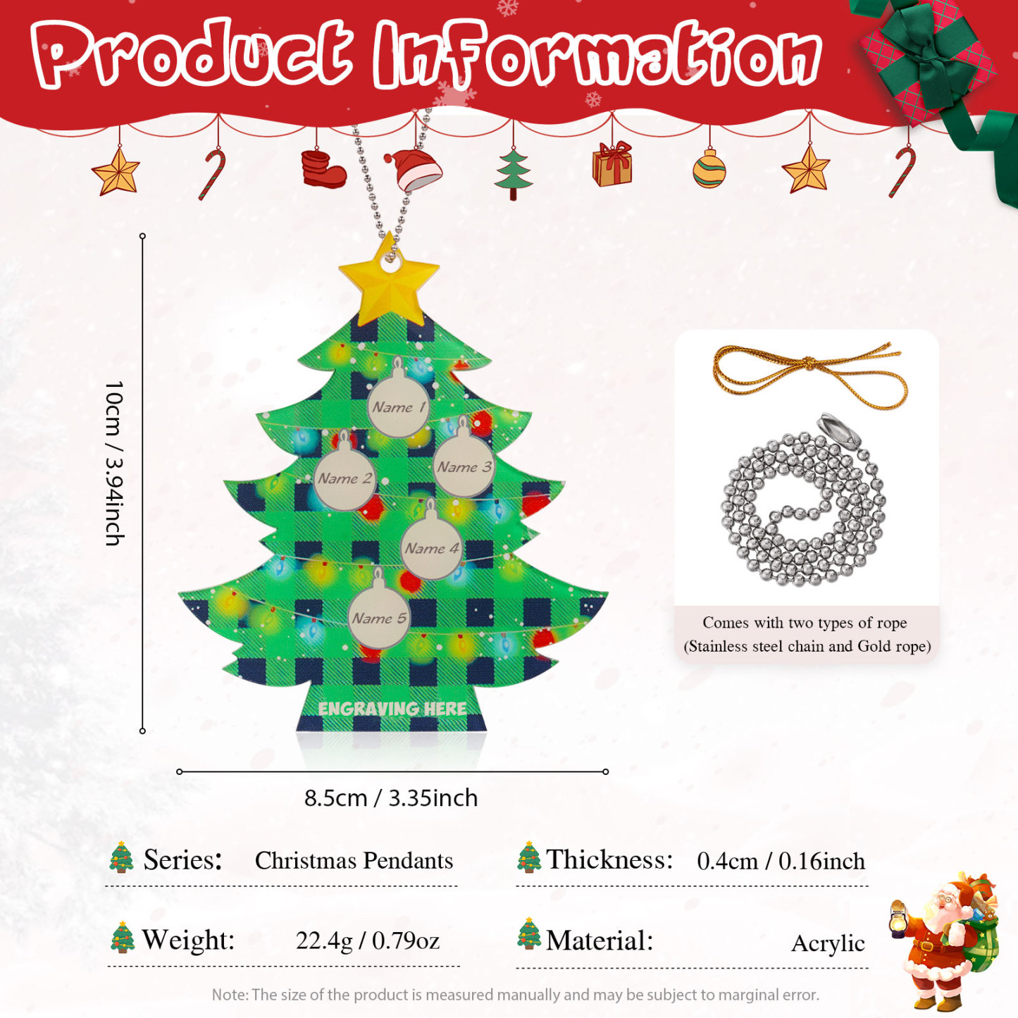 5 Names - Personalised Acrylic Christmas Tree Ornaments Customised Text & Name Xmas Pendant Gifts for Family Friends-Jessemade AU