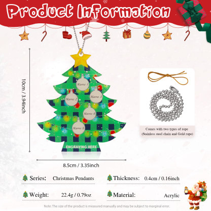 5 Names - Personalised Acrylic Christmas Tree Ornaments Customised Text & Name Xmas Pendant Gifts for Family Friends-Jessemade AU