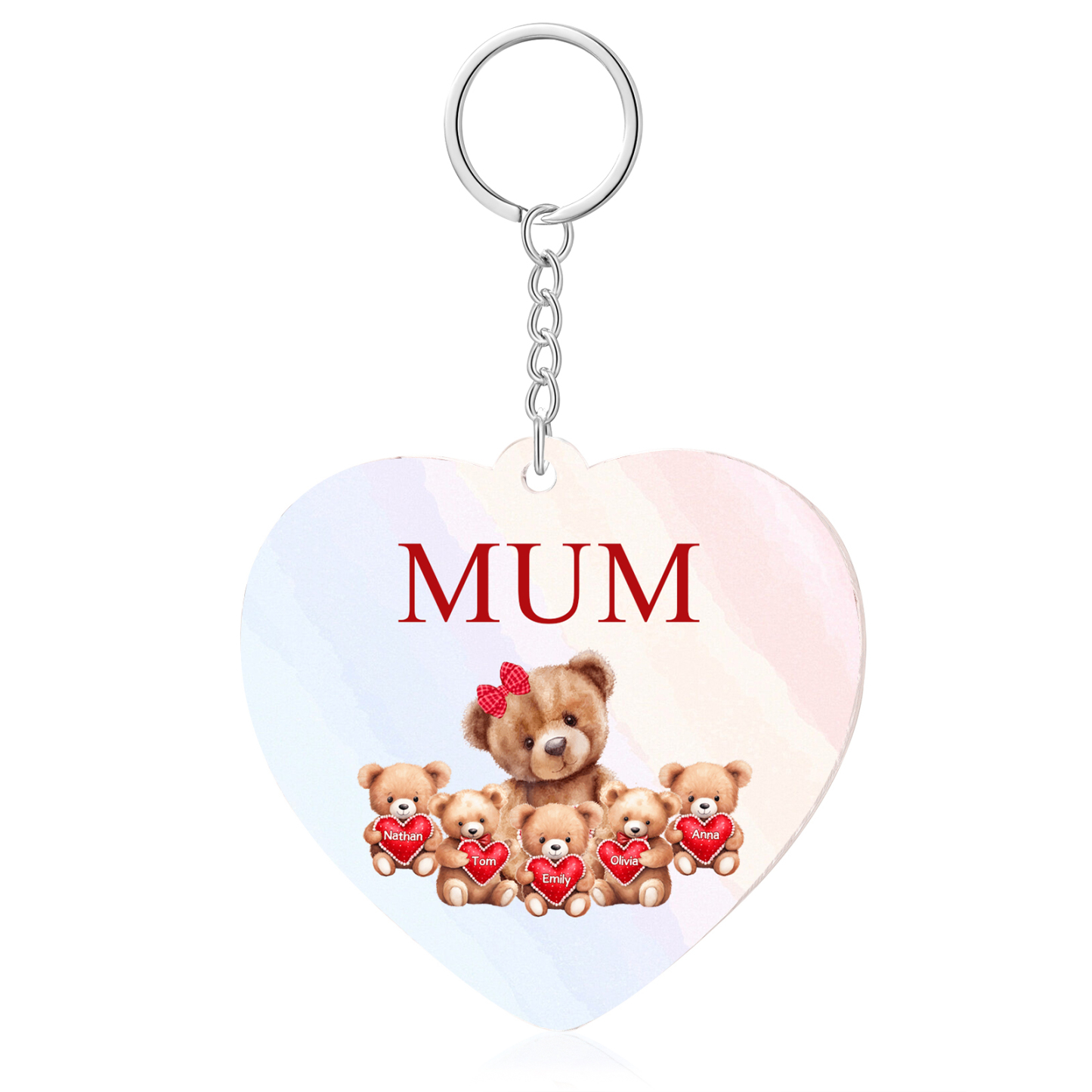 5 Names - Personalised Acrylic Keychain Custom 1 Text Teddy Bears Family Hanging Ornaments Gift for Mum/Grandma-Jessemade AU