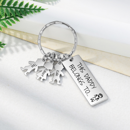 Personalised Keychain with 3 Kid Charms Father's Day Gift "This Daddy Belongs To" Custom Family Keyring-Jessemade AU