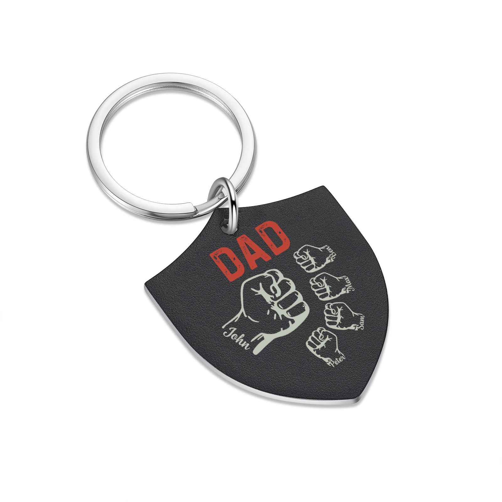 Personalised 5 Names & 1 Text Fist Bump Keychain Engraved Kids Names Keychain Gifts for Dad/Grandpa-Jessemade AU