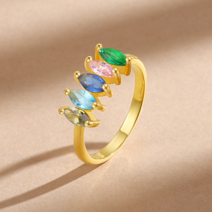 Personalised Women's Ring Custom 5 Birthstones Ring Gold Birthday Gift for Her-Jessemade AU