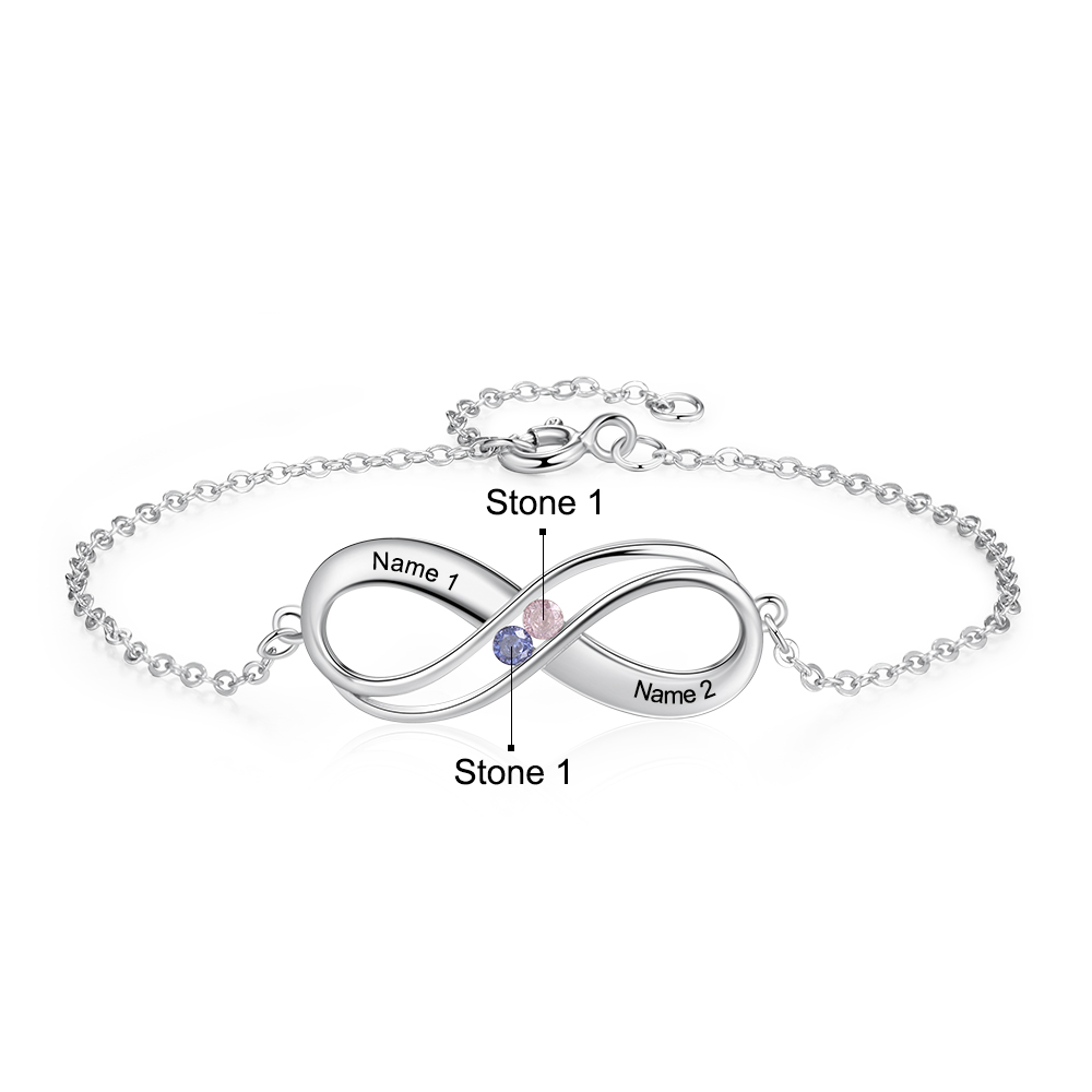 Infinity 925 Sterling Silver Heart 2 Birthstones Bracelet-Jessemade AU