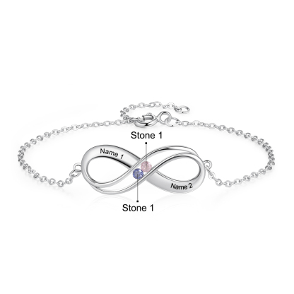 Infinity 925 Sterling Silver Heart 2 Birthstones Bracelet-Jessemade AU