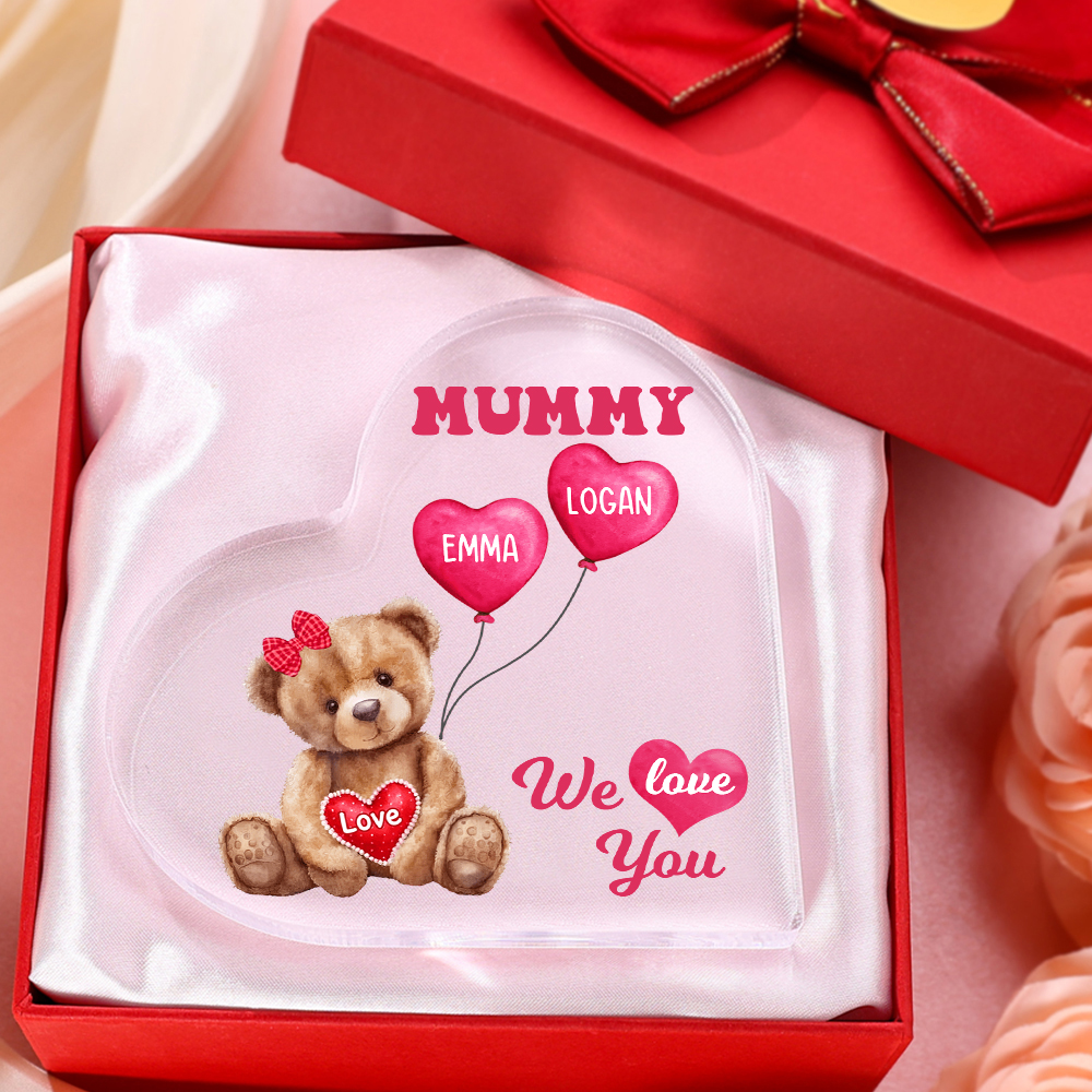 2 Names - Personalised Acrylic Heart Keepsake Custom Text Bear Balloon Family Ornament Gifts for Mother/Grandma-Jessemade AU