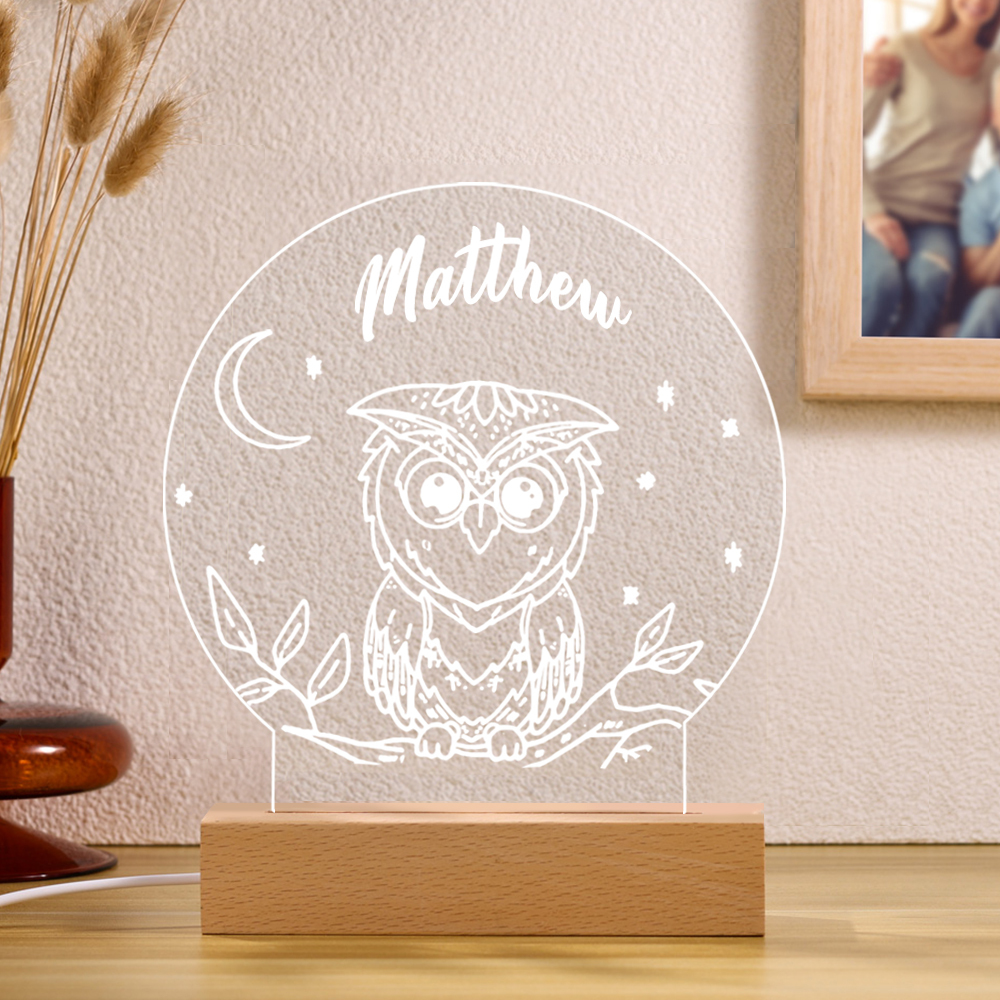 Owl Night Light Personalised Name LED Lamp Custom Animal Night Light Gifts For Kids-Jessemade AU
