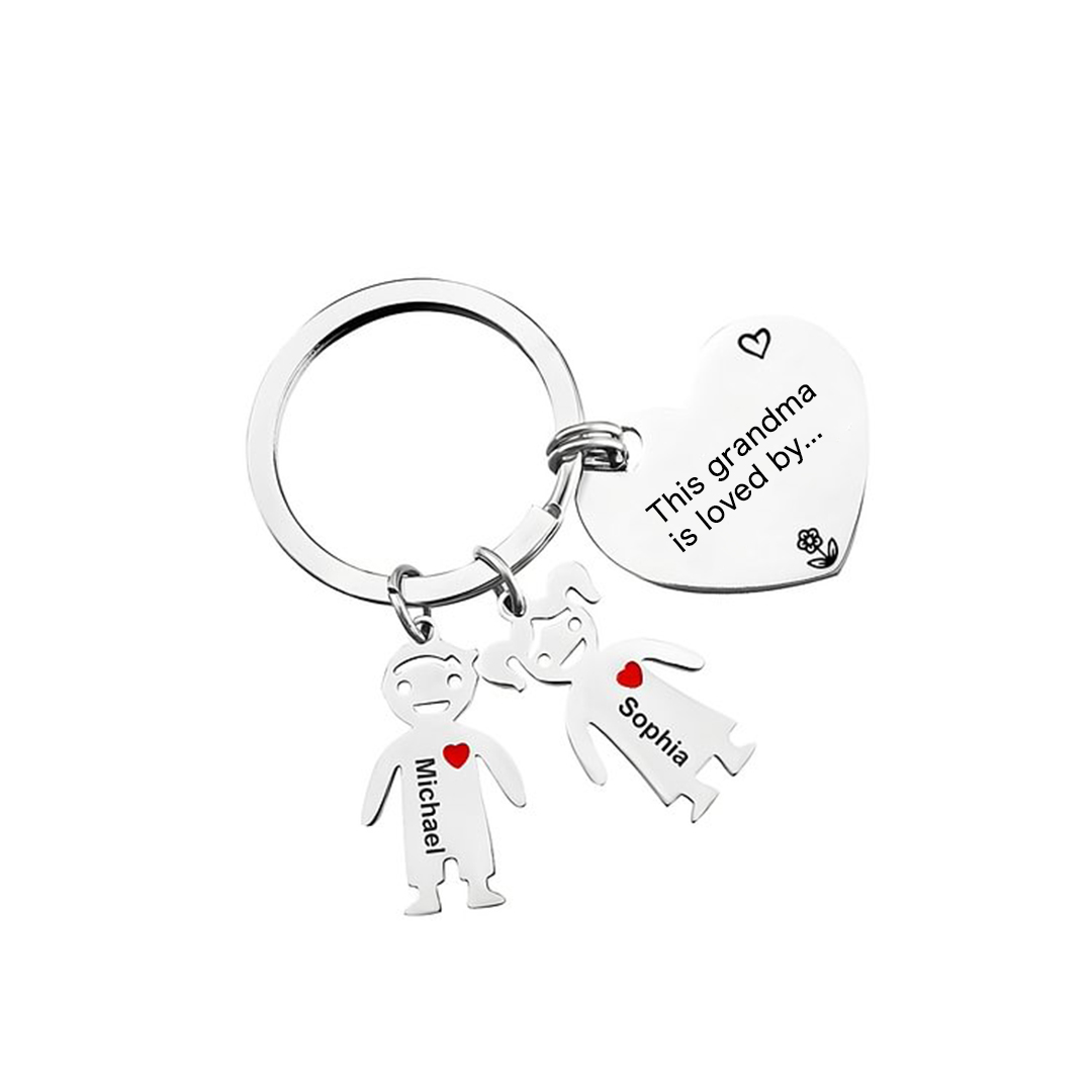 Personalised Keychain with Kid Charm Engraved 2 Names Family Keychain for Grandma-Jessemade AU