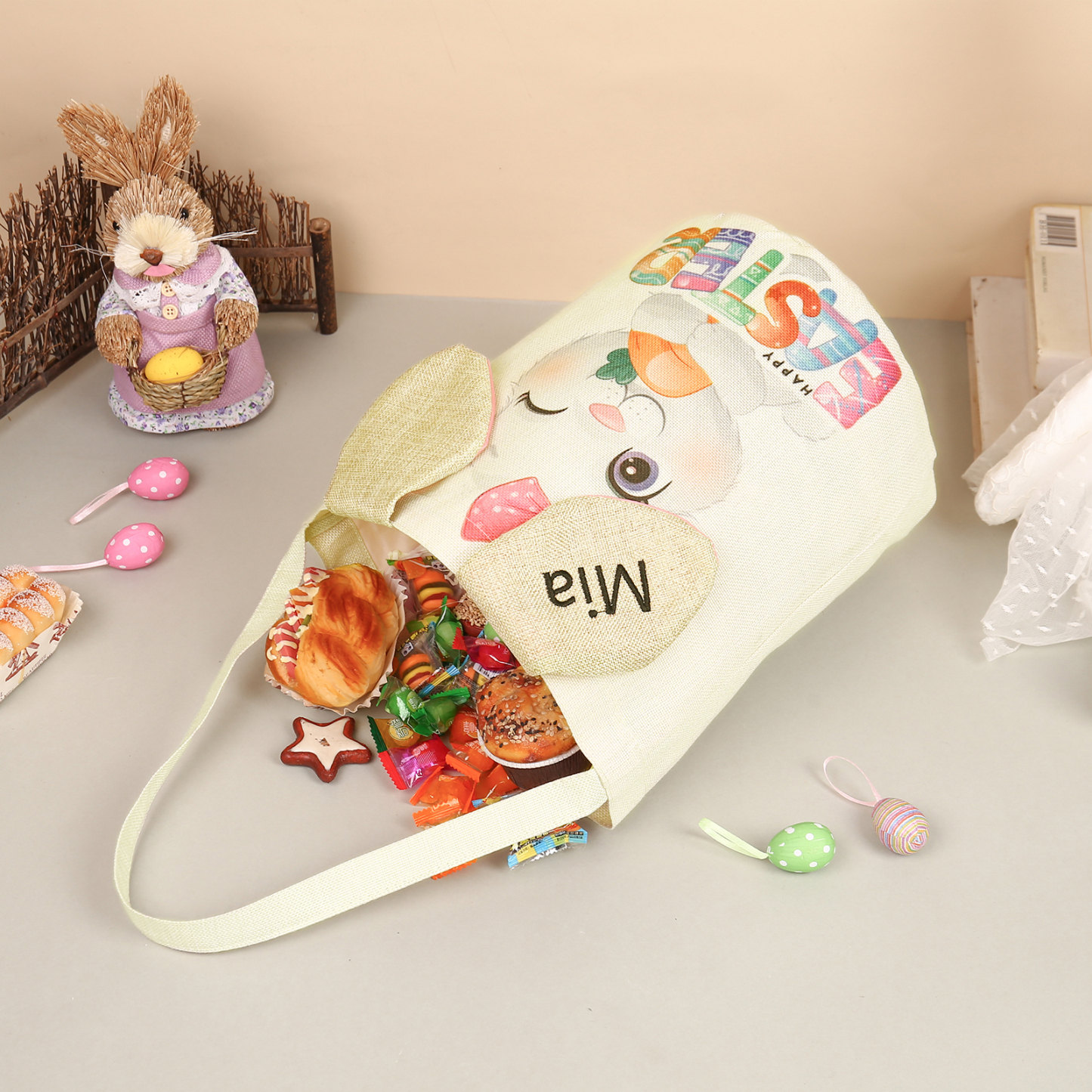 Personalised Bunny Tote Bag Customised with Name Bunny Bucket Bag Easter Gifts-Jessemade AU