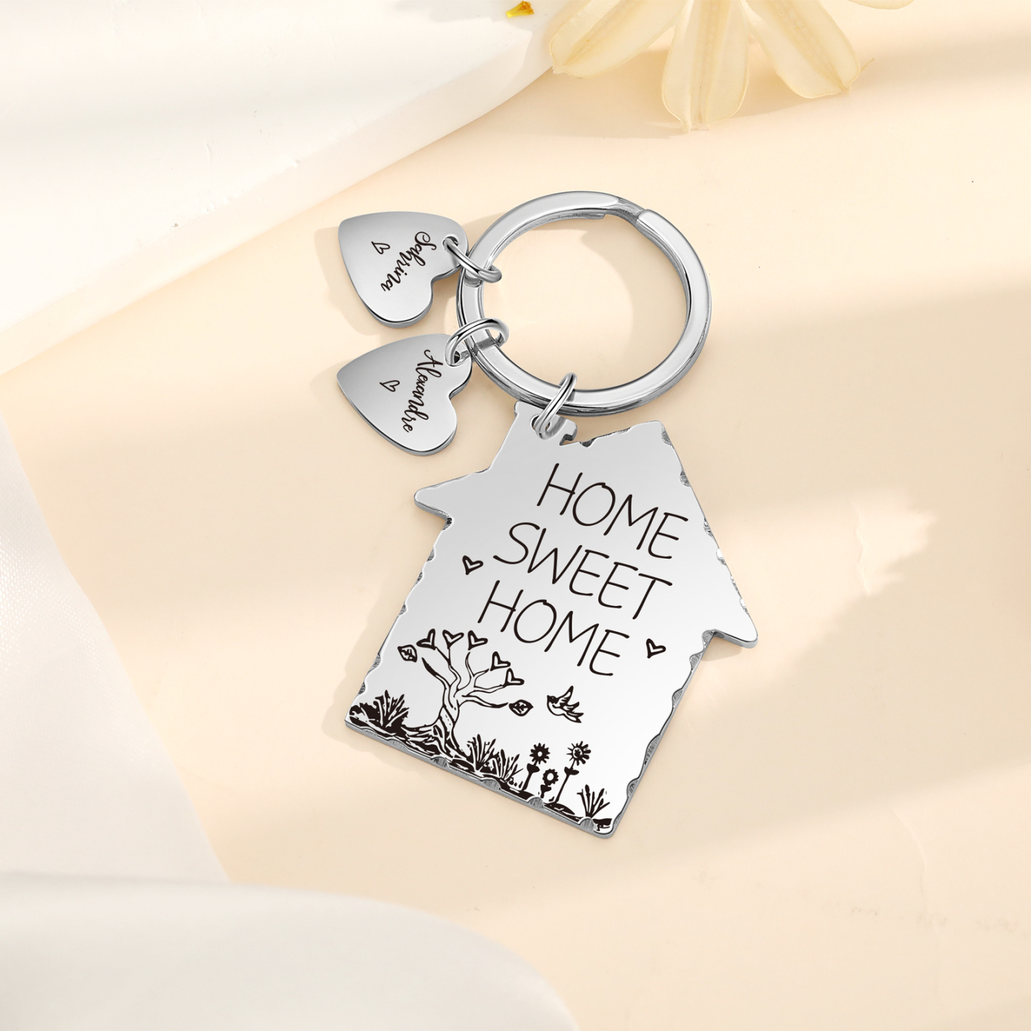 New Home Keychain Customised with 2 Names Keyring Stainless Steel Personalised Gift for Couples-Jessemade AU