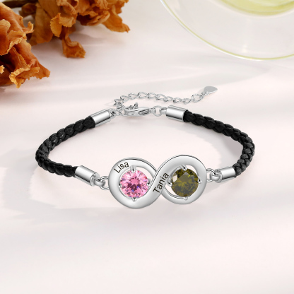 Personalised Infinity Bracelets Custom 2 Birthstones & 2 Names Adjustable Bracelet Gift for Her-Jessemade AU