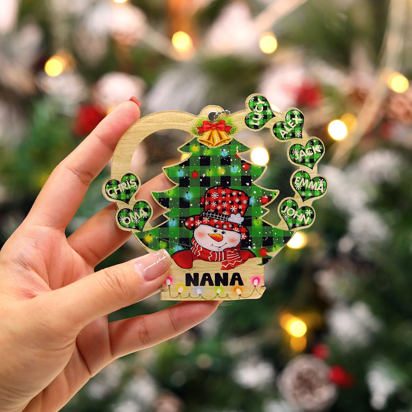 7 Names - Personalised Heart Christmas Tree Ornament Customised Name & Text Acrylic Snowman Hanging Ornaments Gift for Family-Jessemade AU