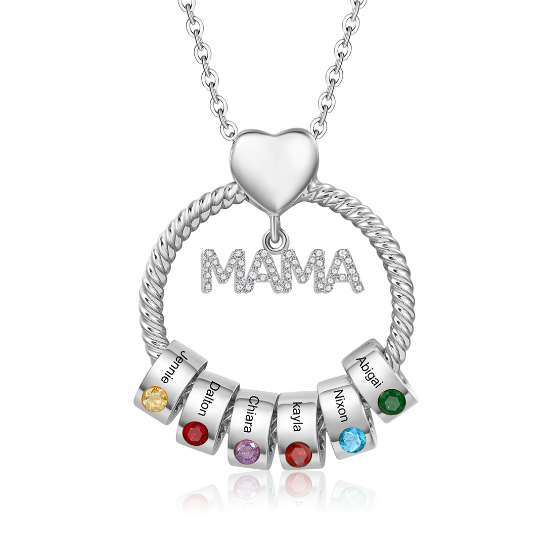 6 Names - Personalised Mama Circle Pendant Necklace Custom Names & Birthstones Necklace Mother's Day Gifts-Jessemade AU