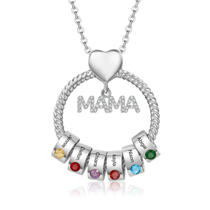 6 Names - Personalised Mama Circle Pendant Necklace Custom Names & Birthstones Necklace Mother's Day Gifts-Jessemade AU