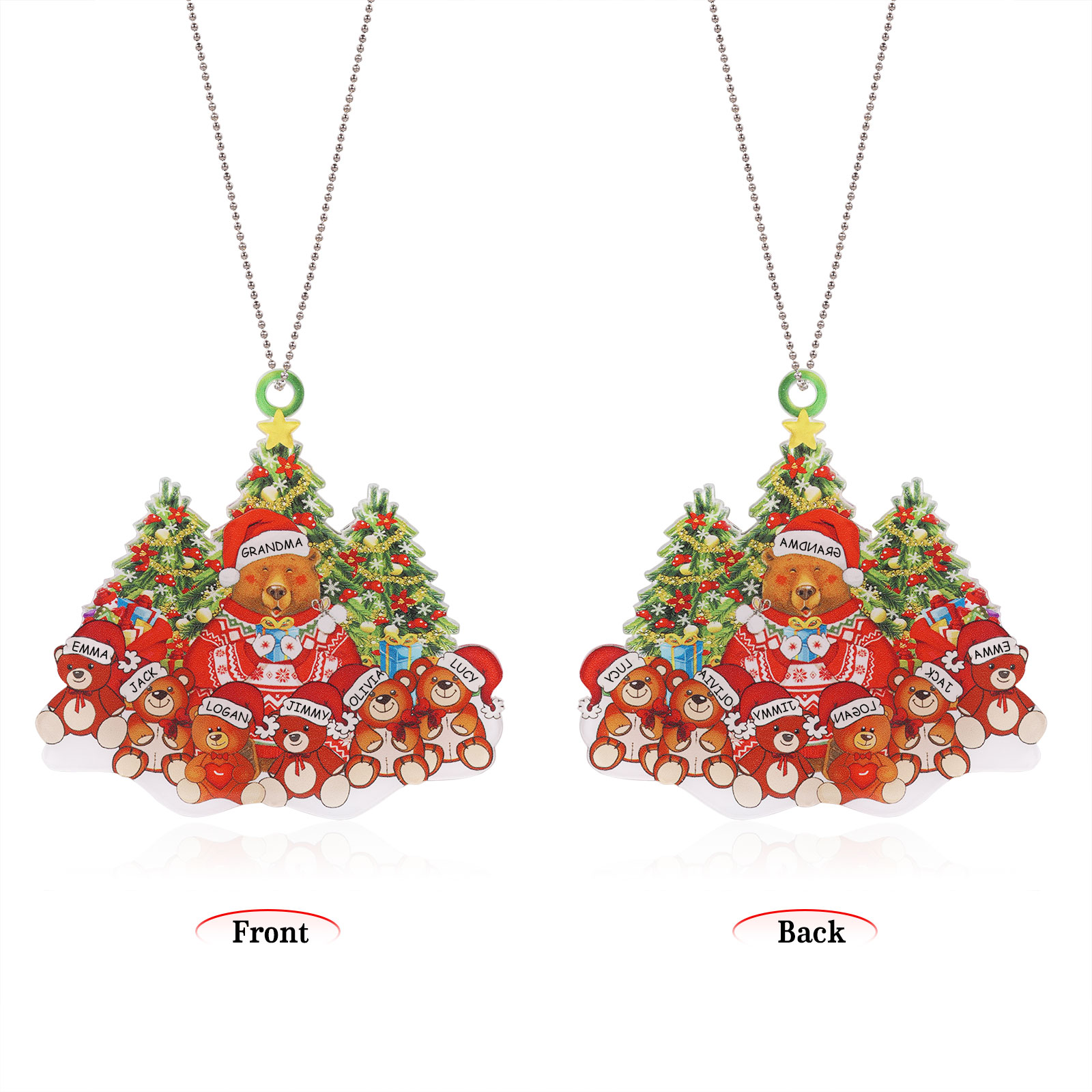 7 Names - Personalised Acrylic Christmas Bear Ornaments Customised Text & Name Xmas Pendant Gifts for Family-Jessemade AU