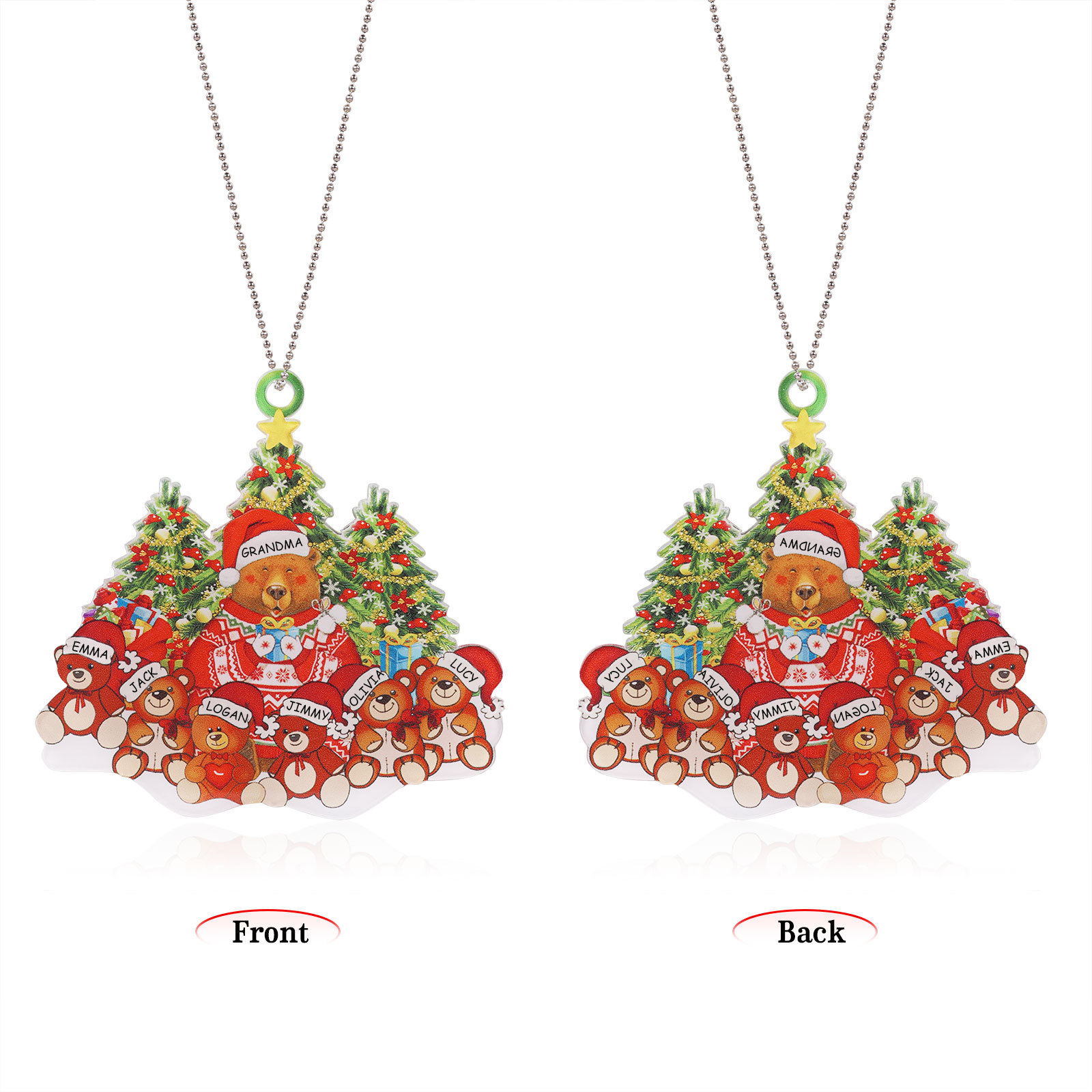 7 Names - Personalised Acrylic Christmas Bear Ornaments Customised Text & Name Xmas Pendant Gifts for Family-Jessemade AU