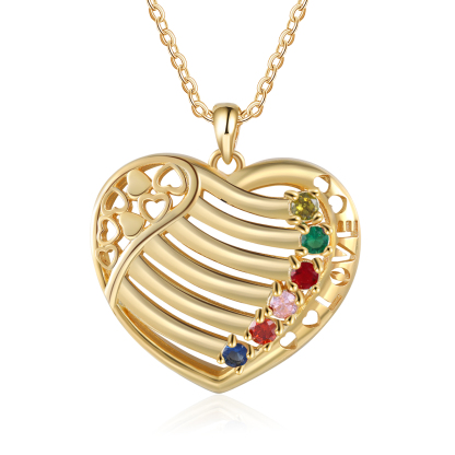 LOVE Heart Necklace Custom 6 Names & Birthstones Family Necklace Gifts For Her-Jessemade AU