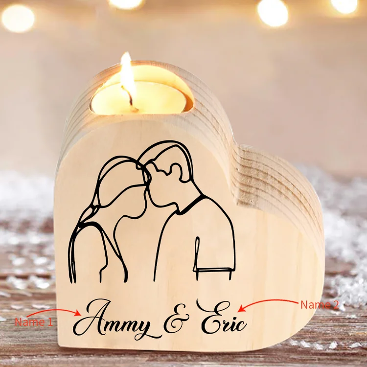 Personalised Couple Heart Candle Holder Engrave Name Wooden Candlesticks Valentines Gift-Jessemade AU